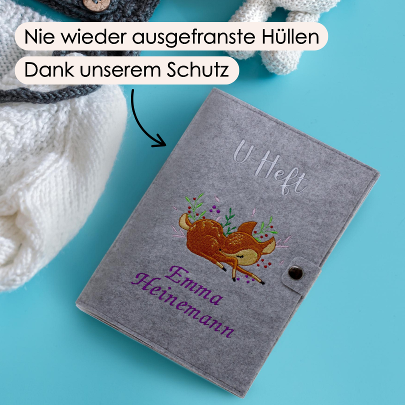 Rehkitz U-Heft und Impfpasshülle aus Filz Mit Personalisierung