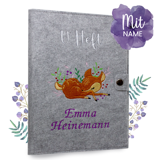 Rehkitz U-Heft und Impfpasshülle aus Filz Mit Personalisierung