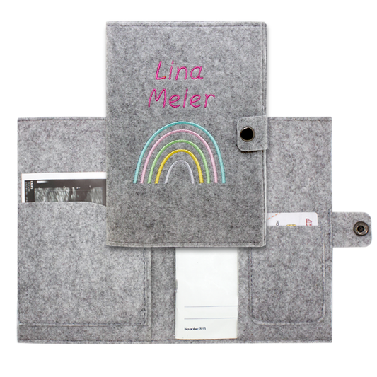 Regenbogen Pastell Mutterpasshülle aus Filz Mit Personalisierung