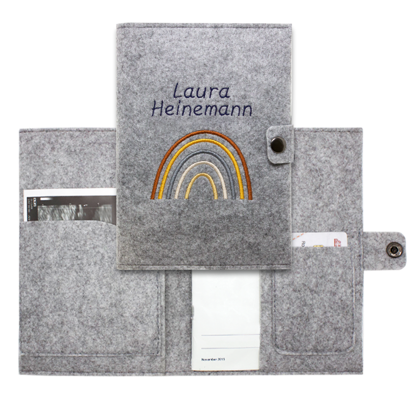 Regenbogen Natural Mutterpasshülle aus Filz Mit Personalisierung