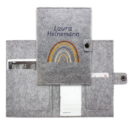 Regenbogen Natural Mutterpasshülle aus Filz Mit Personalisierung