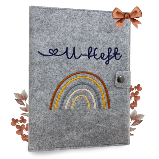 Regenbogen Natural U-Heft und Impfpasshülle aus Filz Ohne Personalisierung