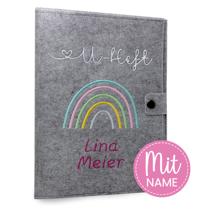 Regenbogen Pastell U-Heft und Impfpasshülle aus Filz Mit Personalisierung