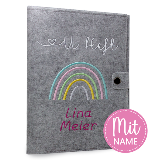 Regenbogen Pastell U-Heft und Impfpasshülle aus Filz Mit Personalisierung
