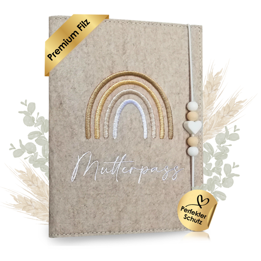 Regenbogen Natural Mutterpasshülle Beige aus Filz Ohne Personalisierung