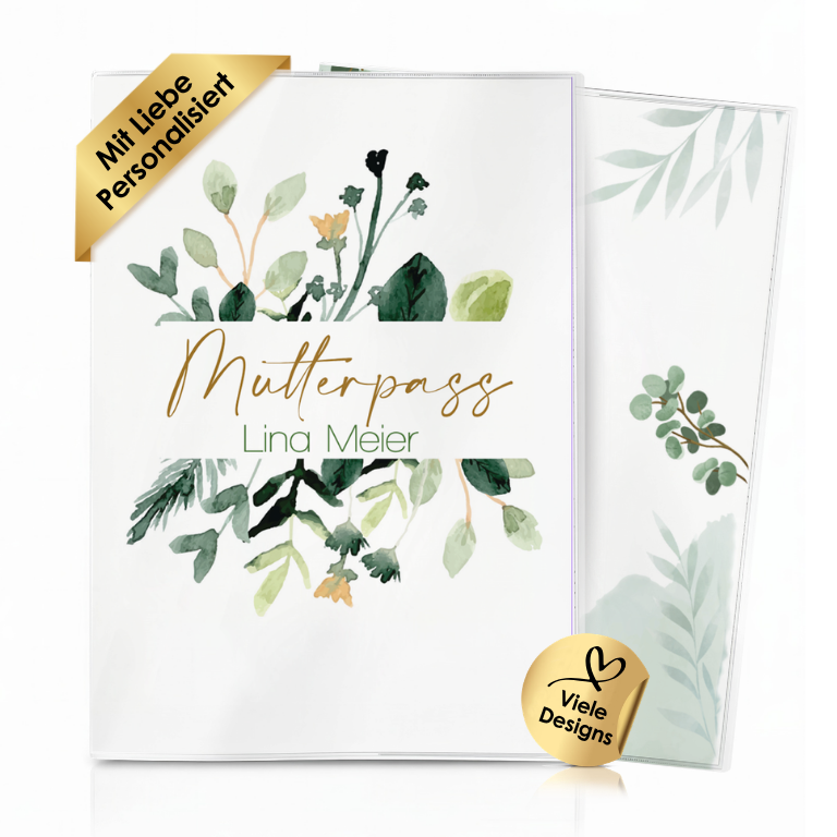 Green Flowers Mutterpasshülle Mit Personalisierung