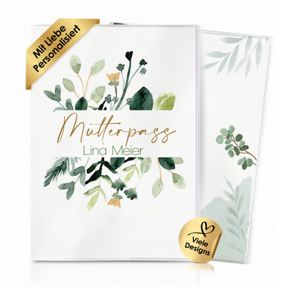 Green Flowers Mutterpasshülle Mit Personalisierung
