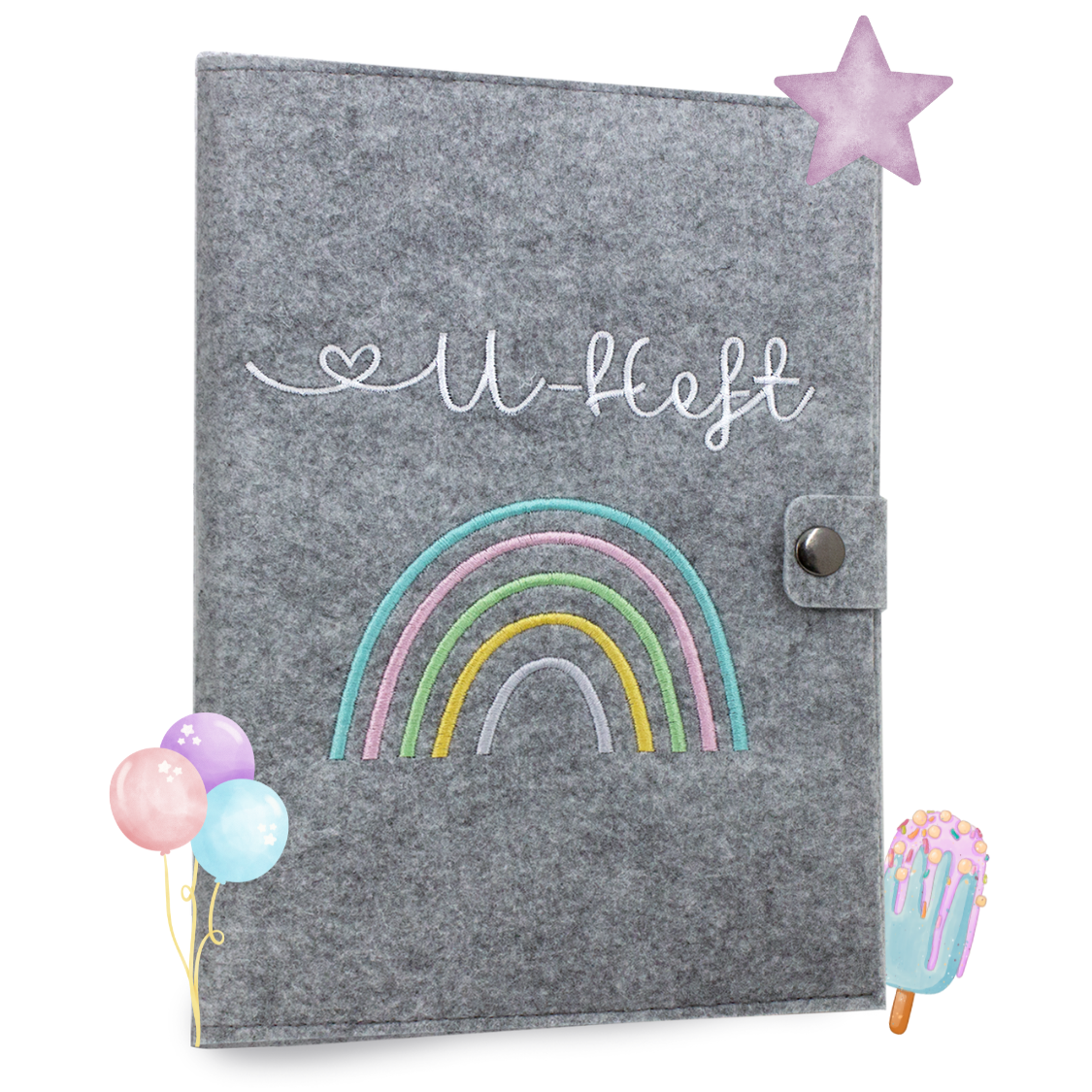 Regenbogen Pastell U-Heft und Impfpasshülle aus Filz Ohne Personalisierung