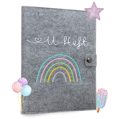 Regenbogen Pastell U-Heft und Impfpasshülle aus Filz Ohne Personalisierung