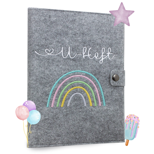 Regenbogen Pastell U-Heft und Impfpasshülle aus Filz Ohne Personalisierung