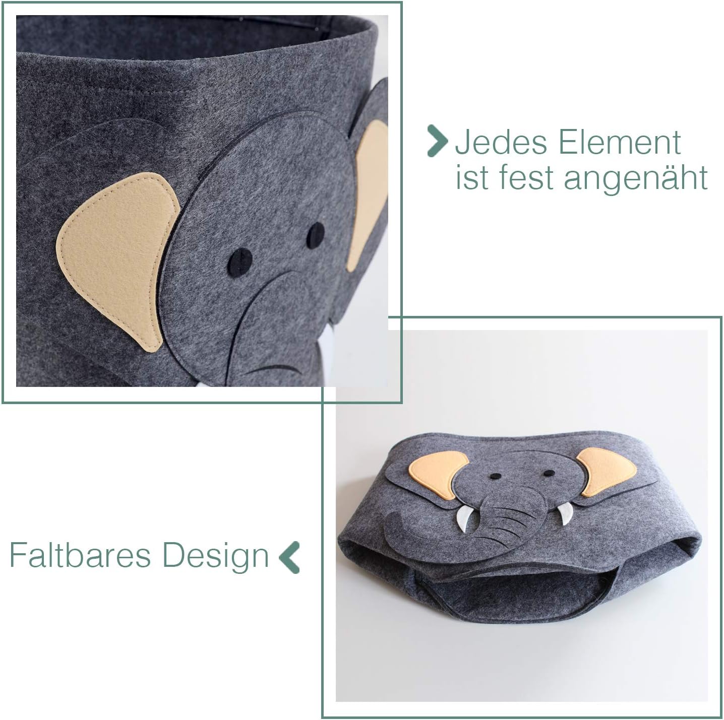 Elefant | Aufbewahrungsbox aus Filz | Langlebige Box zur Aufbewahrung von Spielzeug, Kleidung oder Kuscheltieren