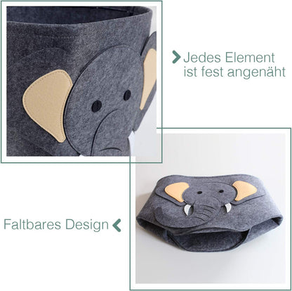 Elefant | Aufbewahrungsbox aus Filz | Langlebige Box zur Aufbewahrung von Spielzeug, Kleidung oder Kuscheltieren