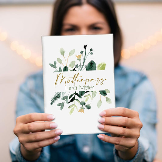 Green Flowers Mutterpasshülle Mit Personalisierung