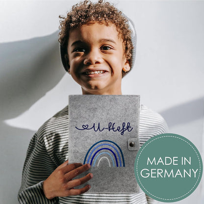 Regenbogen Blau U-Heft und Impfpasshülle aus Filz Ohne Personalisierung