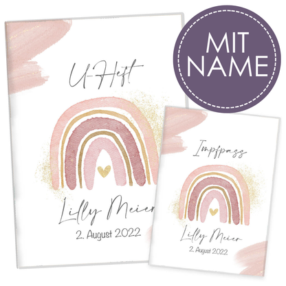 Wasserfarben Rosa U-Heft und Impfpasshülle Mit Personalisierung