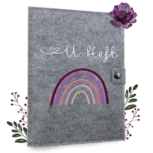 Regenbogen Rosa U-Heft und Impfpasshülle aus Filz Ohne Personalisierung