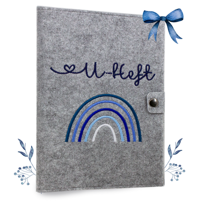 Regenbogen Blau U-Heft und Impfpasshülle aus Filz Ohne Personalisierung