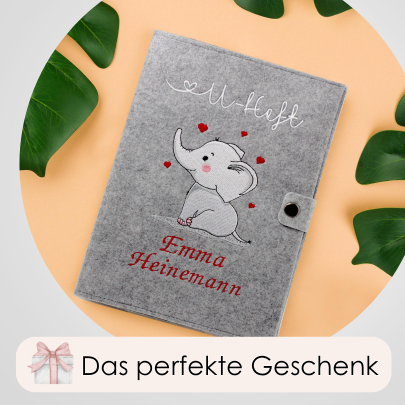 Elefant U-Heft und Impfpasshülle aus Filz Mit Personalisierung