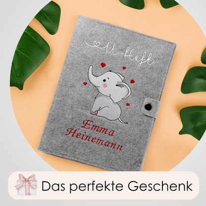 Elefant U-Heft und Impfpasshülle aus Filz Mit Personalisierung