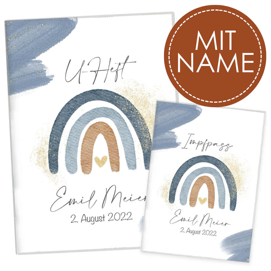 Wasserfarben Blau U-Heft und Impfpasshülle Mit Personalisierung