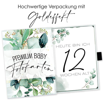 45 Baby Meilenstein-Karten im Eukalyptus Design für Jungen & Mädchen mit hochwertiger Verpackung