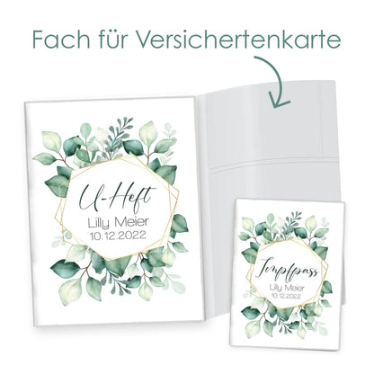 Green Flowers U-Heft und Impfpasshülle Mit Personalisierung