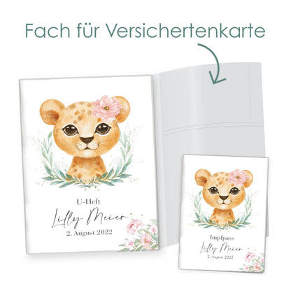 Löwen Mädchen U-Heft und Impfpasshülle Mit Personalisierung