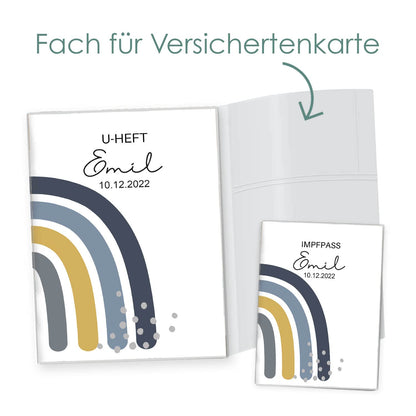 Regenbogen Blau U-Heft und Impfpasshülle Mit Personalisierung
