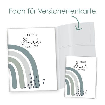 Regenbogen Jadegrün U-Heft und Impfpasshülle Mit Personalisierung