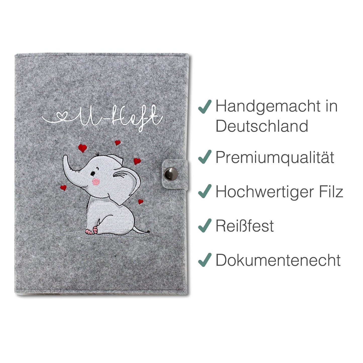 Elefant U-Heft und Impfpasshülle aus Filz Ohne Personalisierung