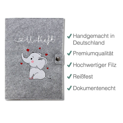 Elefant U-Heft und Impfpasshülle aus Filz Ohne Personalisierung