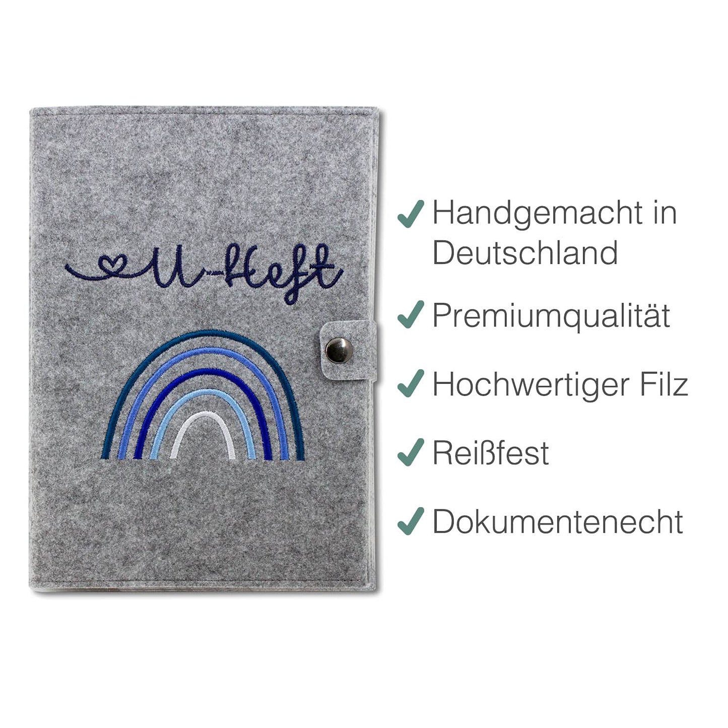Regenbogen Blau U-Heft und Impfpasshülle aus Filz Ohne Personalisierung