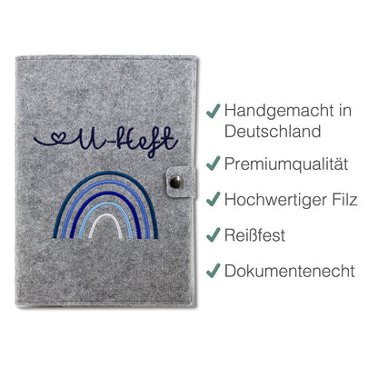 Regenbogen Blau U-Heft und Impfpasshülle aus Filz Ohne Personalisierung