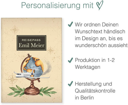 Globus Klassik Reisepasshülle für Erwachsene und Kinder Mit Namen