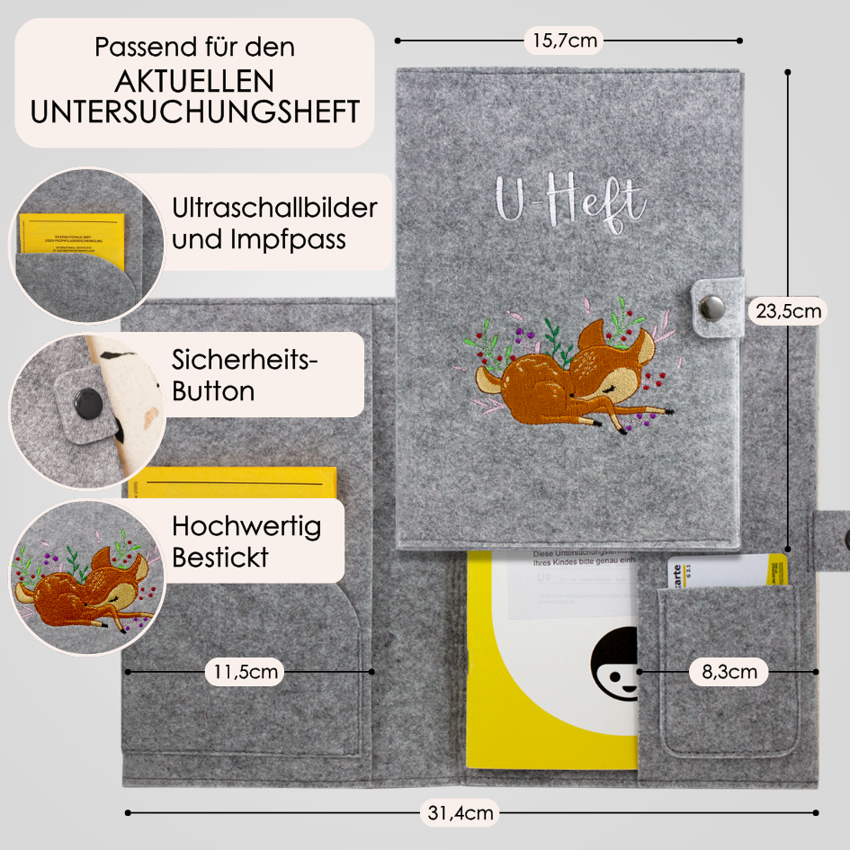 Rehkitz U-Heft und Impfpasshülle aus Filz Ohne Personalisierung