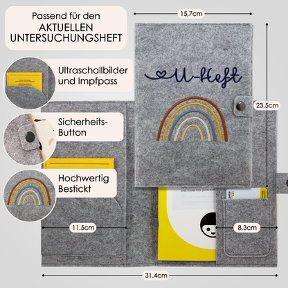 Regenbogen Natural U-Heft und Impfpasshülle aus Filz Ohne Personalisierung