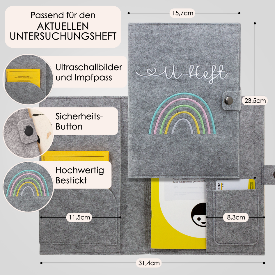 Regenbogen Pastell U-Heft und Impfpasshülle aus Filz Ohne Personalisierung