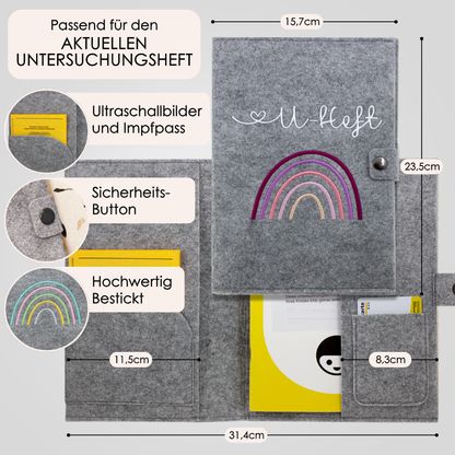Regenbogen Rosa U-Heft und Impfpasshülle aus Filz Ohne Personalisierung