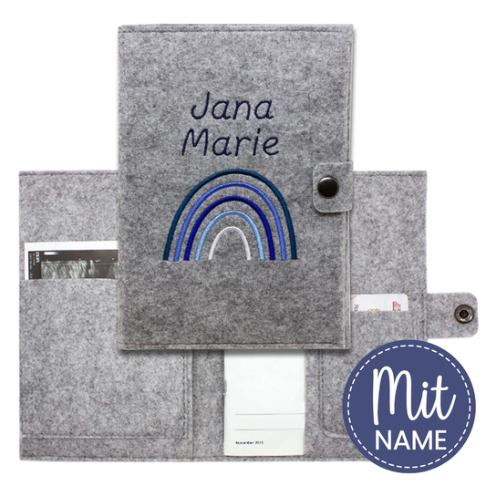 Regenbogen Blau Mutterpasshülle aus Filz Mit Personalisierung