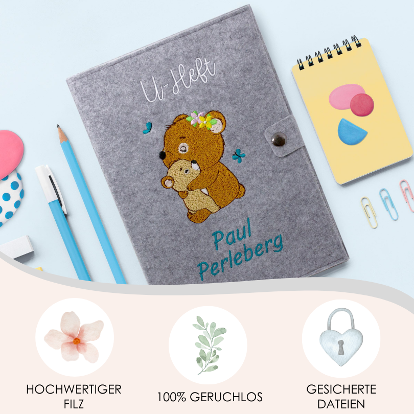 Bären U-Heft und Impfpasshülle aus Filz Mit Personalisierung
