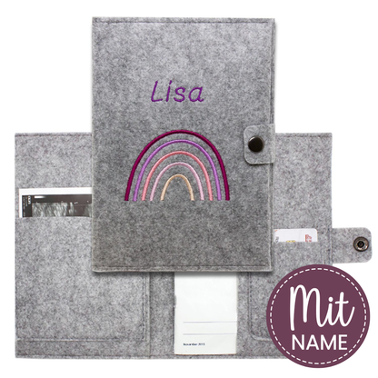 Regenbogen Rosa Mutterpasshülle aus Filz Mit Personalisierung