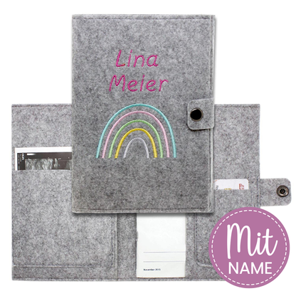 Regenbogen Pastell Mutterpasshülle aus Filz Mit Personalisierung