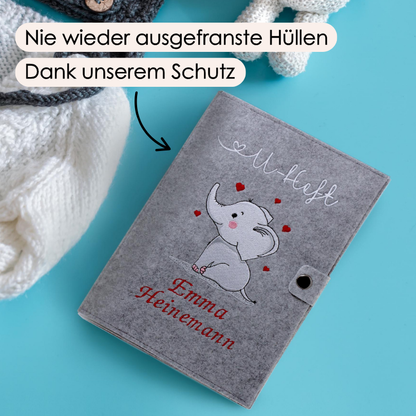 Elefant U-Heft und Impfpasshülle aus Filz Mit Personalisierung