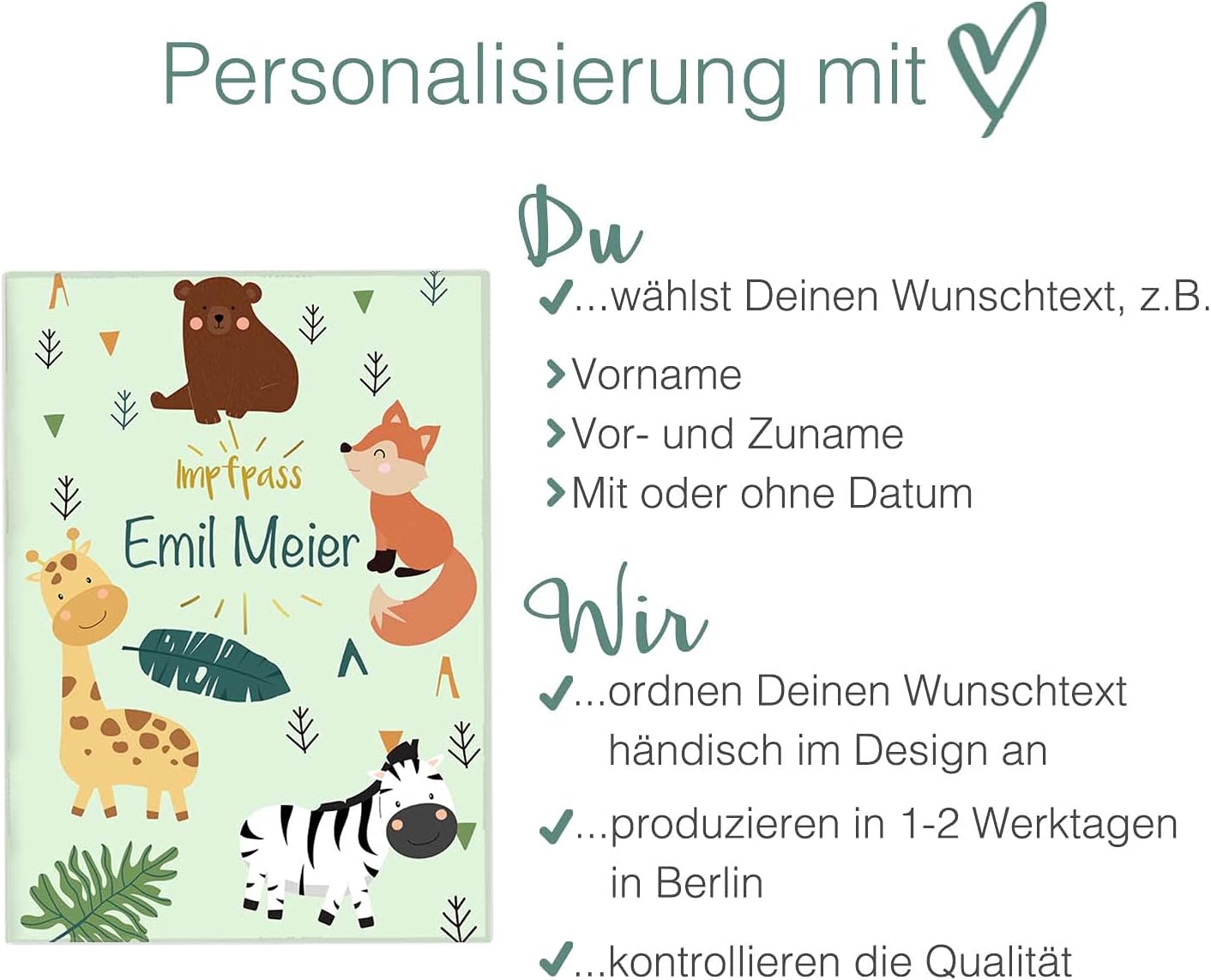 Zebra & Giraffe Personalisierbare Impfpasshülle für Erwachsene und Kinder