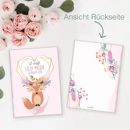 Boho Fuchs Rosa U-Heft und Impfpasshülle Mit Personalisierung