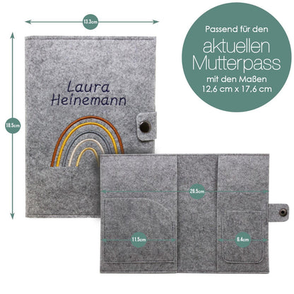 Regenbogen Natural Mutterpasshülle aus Filz Mit Personalisierung