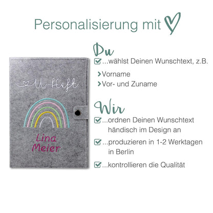 Regenbogen Pastell U-Heft und Impfpasshülle aus Filz Mit Personalisierung
