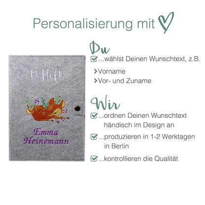 Rehkitz U-Heft und Impfpasshülle aus Filz Mit Personalisierung