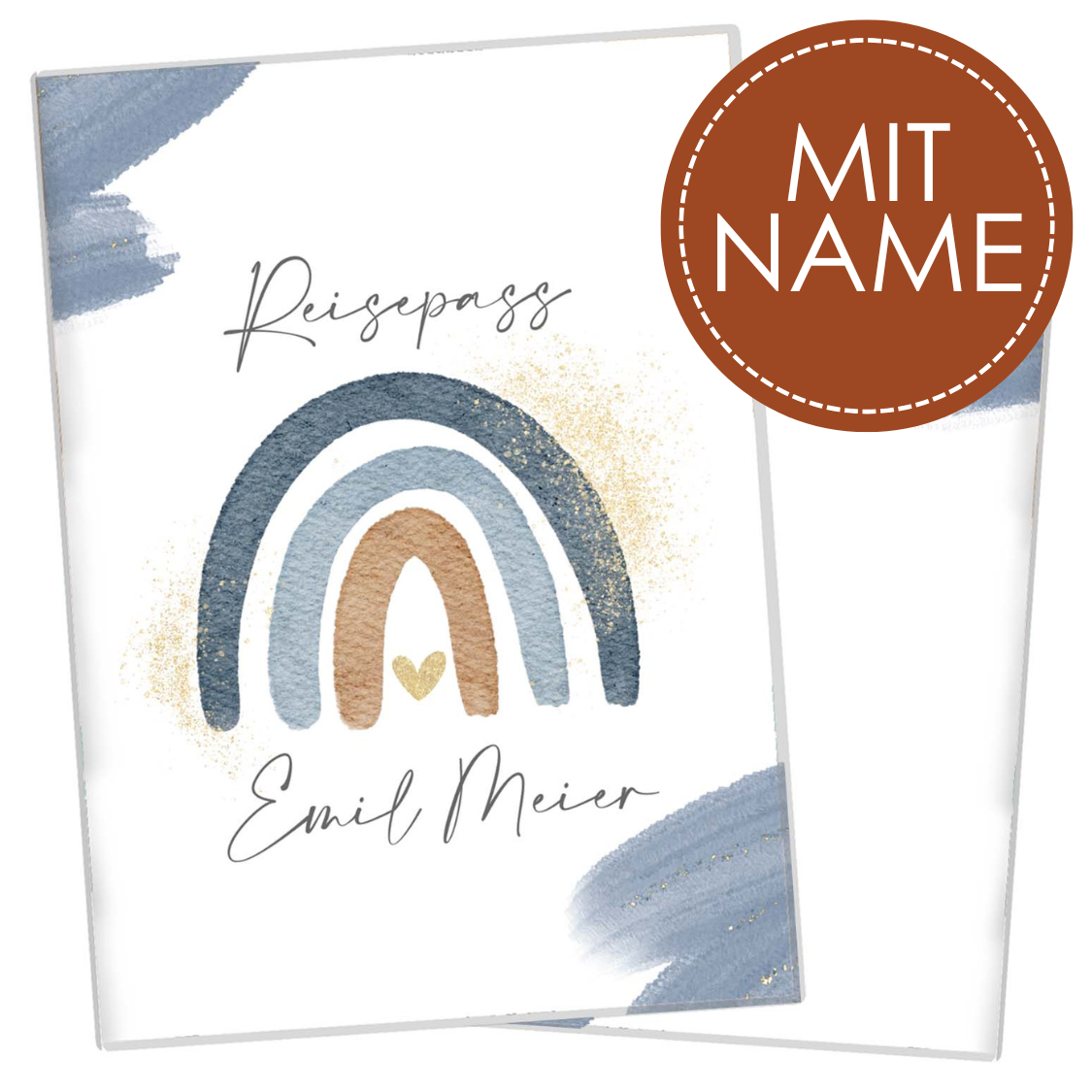 Wasserfarben Blau Reisepasshülle für Kinder Mit Personalisierung