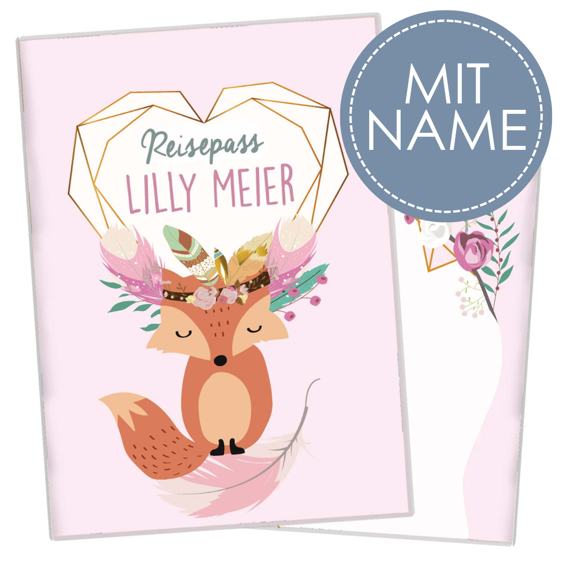 Boho Fuchs Rosa Reisepasshülle für Kinder Mit Personalisierung